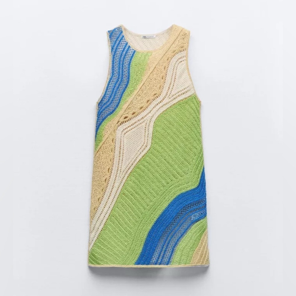 Zara Colorful Crochet Mini Dress, Size S